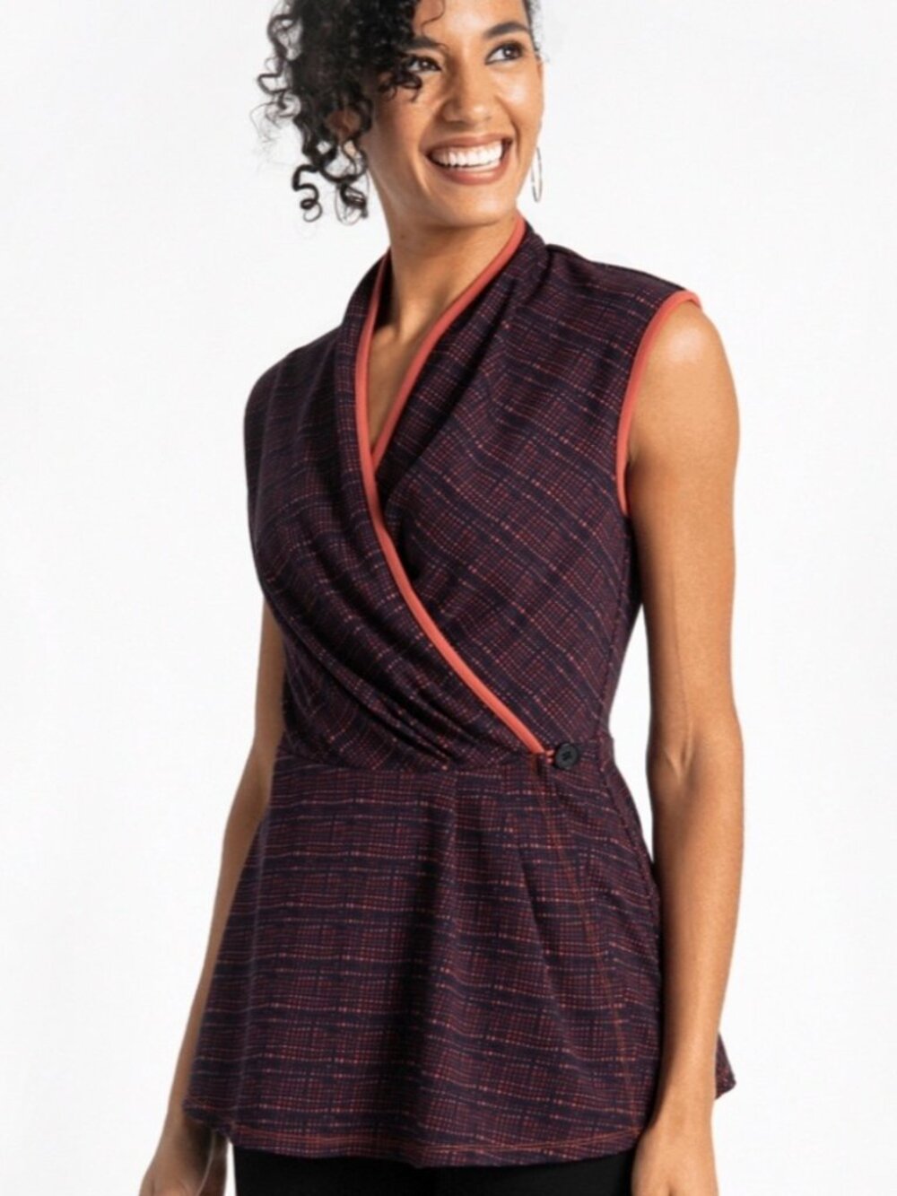 New Betabrand Neo Plaid Sleeveless Reversible Wrap Top Medium